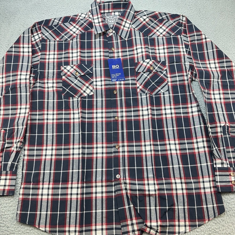 Vintage Blue Ocean Shirt Men's 3XL DeadStock Red White Blue Plaid‎ Button Up Y2K
